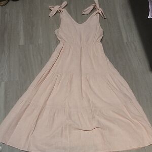 Moon River Blush Tie-Strap Midi Dress